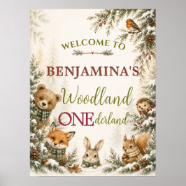 Póster Bosque ONEderland Cumpleaños Forestal Acogedor Pri