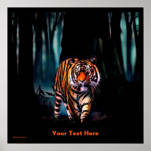 Póster Bosque oscuro del tigre brillante