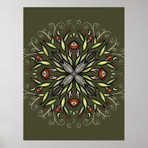 Póster Bosque Oscuro Verde Ojos de Hongo Goblincore Tripp