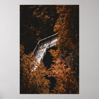 Póster Bosque otoñal con sendero de madera