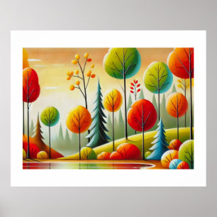Póster Bosque otoñal de Minnesota y Lago