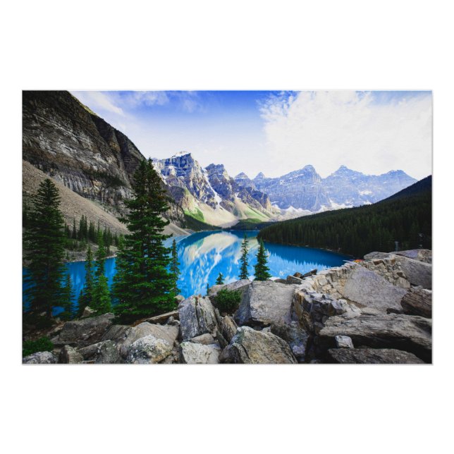 Póster Bosque Pino de Montaña Rocosa Blue Lake (Anverso)