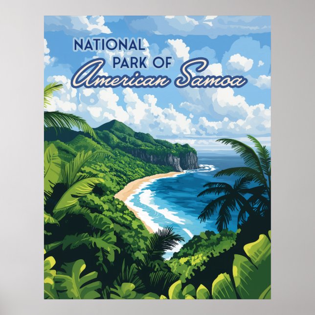 Póster Bosque pluvial de la playa de Samoa Americana (Frente)
