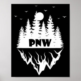 Póster Bosque Retro al aire libre del Pacífico Noroeste M