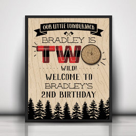 Póster Bosque rústico Plaid Lumberjack Boys 2º cumpleaños