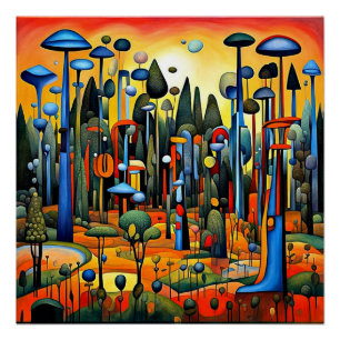 Póster Bosque Surrealista al Atardecer