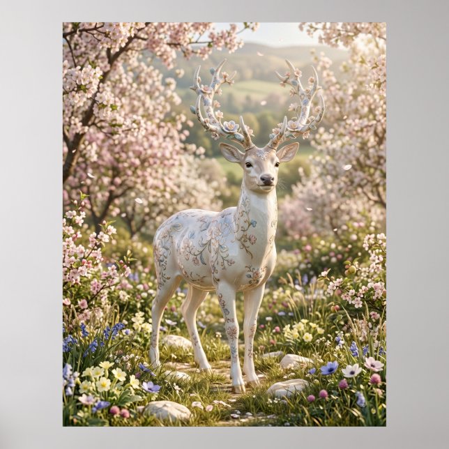 Póster Bosque Tranquilo de Ciervos de Porcelana (Frente)