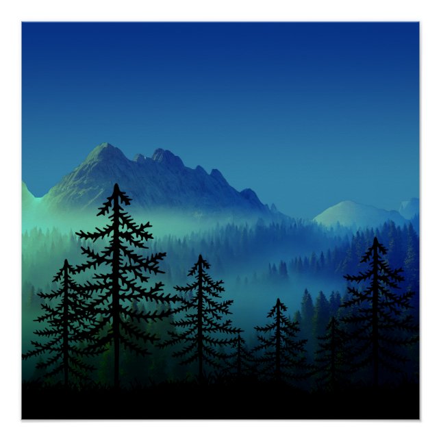 PÓSTER BOSQUE TRANQUILO DE MEDIA NOCHE EN LA MONTAÑA (Anverso)