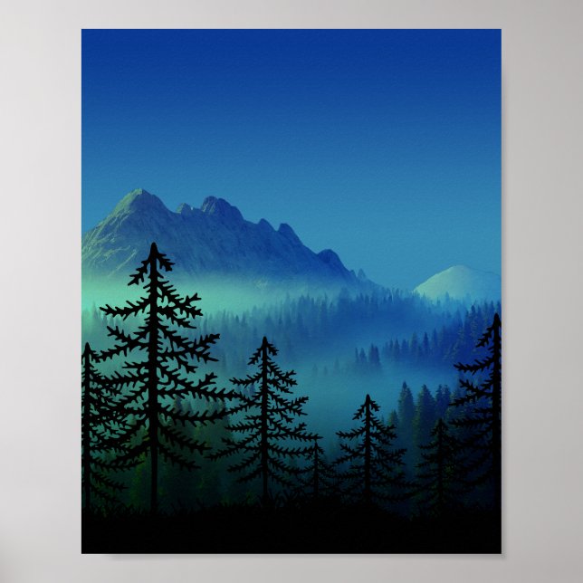 PÓSTER BOSQUE TRANQUILO DE MEDIA NOCHE EN LA MONTAÑA (Frente)