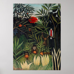 Póster Bosque tropical con monos por Henri Rousseau.