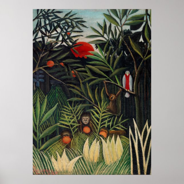 Póster Bosque tropical con monos por Henri Rousseau. (Frente)
