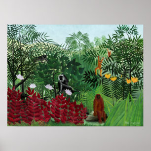 Póster Bosque tropical con monos por Henri Rousseau.