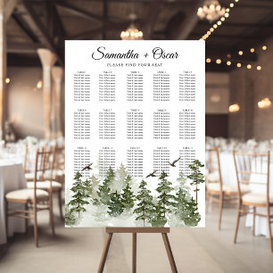 Póster Bosque verde acuático de invierno moderno con niev