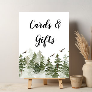 Póster Bosque verde acuático de invierno moderno con niev