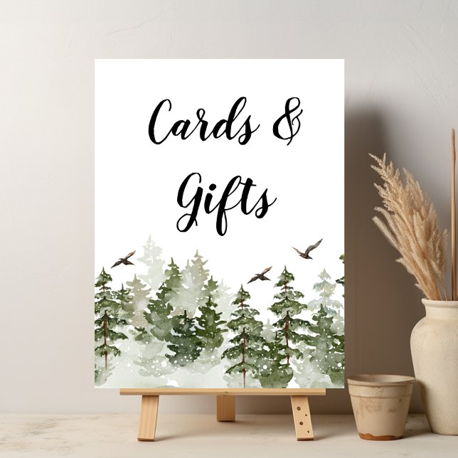 Póster Bosque verde acuático de invierno moderno con niev (Subido por el creador)