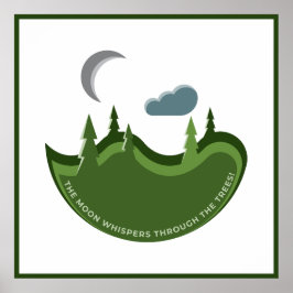 Póster Bosque Verde En El Ilustracion De La Luna