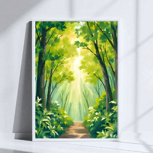 Póster Bosque Verde Exuberante   Paisaje de Naturaleza Ac