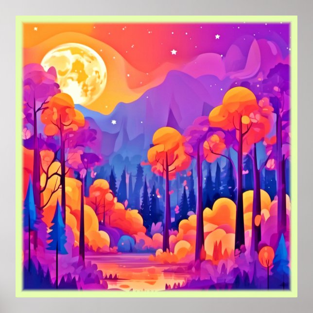 Póster Bosque Vibrante Iluminado por la Luna (Frente)