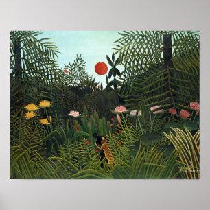 Póster Bosque virgen de Henri Rousseau con puesta de sol