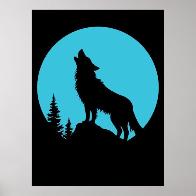 Póster Bosque Wolf Naturaleza al aire libre Silhouette (Frente)
