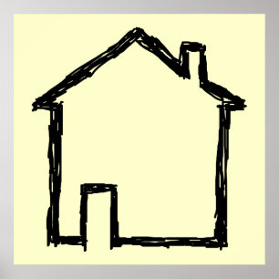 Póster Bosquejo de la casa. Negro y crema