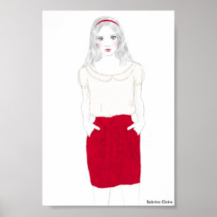 Póster Bosquejo de la moda - falda roja