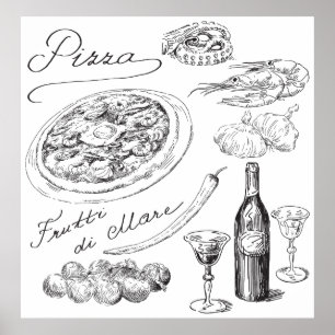 Póster Bosquejo de la pizza