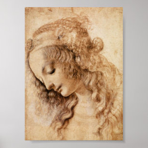 Póster Bosquejo de Leonardo de la cabeza de una mujer
