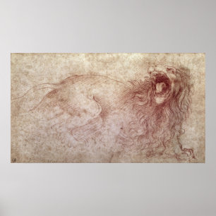 Póster Bosquejo de un león del rugido