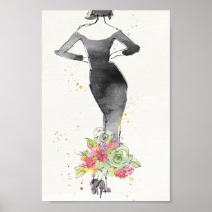 Póster Bosquejo elegante salvaje del vestido de flores de