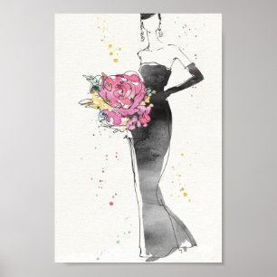 Póster Bosquejo floral salvaje del vestido de la moda de