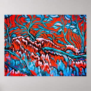 Póster Bosques coloridos de color rojo y azul mágico