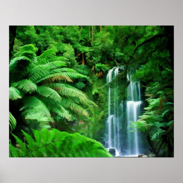 Póster Bosques lluviosos y cascadas (Frente)