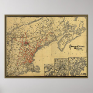 Póster Boston 1898 al mapa del ferrocarril de Maine