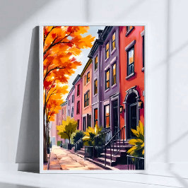 Póster Boston Brownstones Watercolor Massachusetts