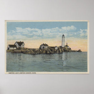 Póster Boston, faro de MABoston en el puerto de Boston