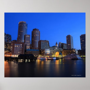 Póster Boston Harbor and skyline.  Boston is one of the 8
