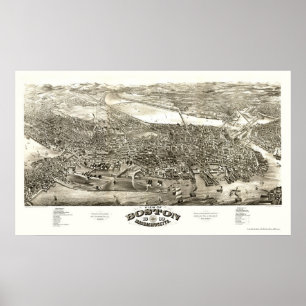 Póster Boston, MAMÁES Mapa Panorámico - 1880