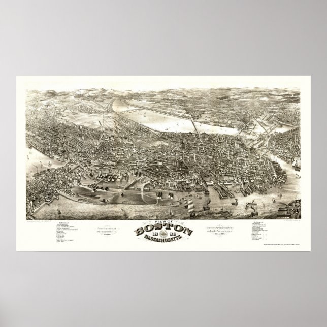 Póster Boston, MAMÁES Mapa Panorámico - 1880 (Frente)
