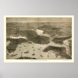 Póster Boston, MAMÁES Mapa Panorámico - Años 1870