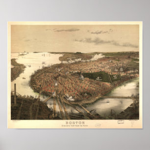 Póster Boston Massachusetts 1877 Antique Panoramic Map