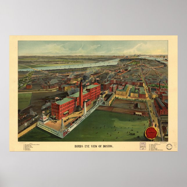 Póster Boston Massachusetts 1902 Antique Panoramic Map (Frente)