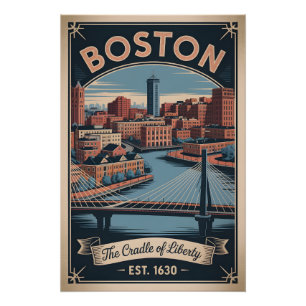 Póster Boston Massachusetts Antiguo Cuna de la Libertad