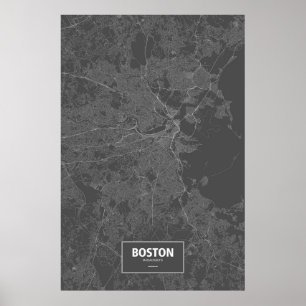 Póster Boston, Massachusetts (blanco sobre negro)