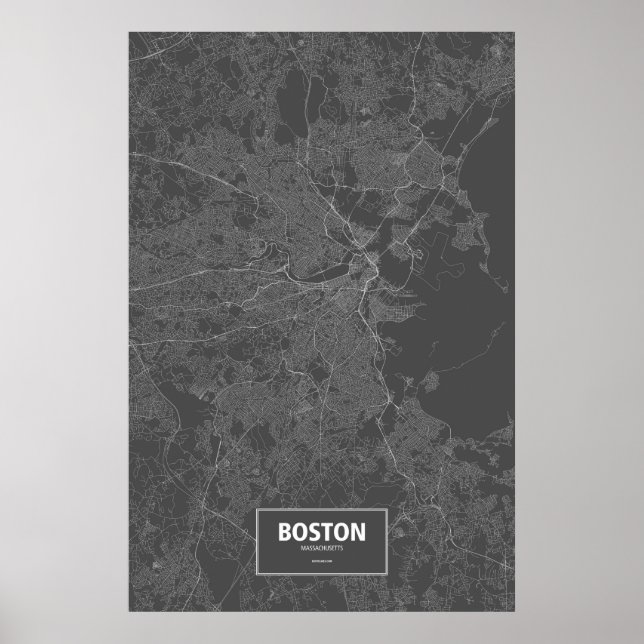 Póster Boston, Massachusetts (blanco sobre negro) (Frente)
