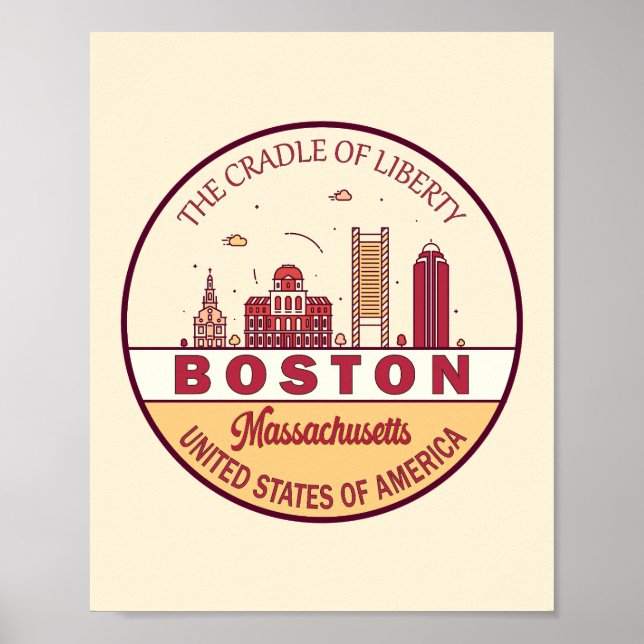 Póster Boston Massachusetts City Skyline Emblem (Frente)