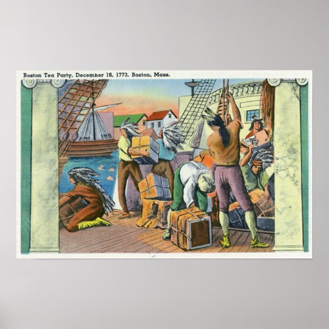 Póster Boston, Massachusetts, escena del Fiesta del té de (Frente)