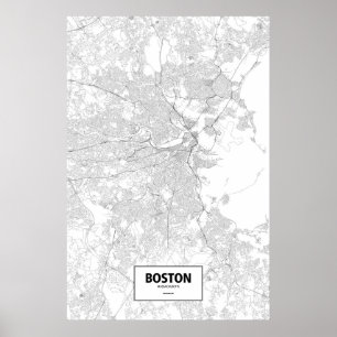 Póster Boston, Massachusetts (negro sobre blanco)
