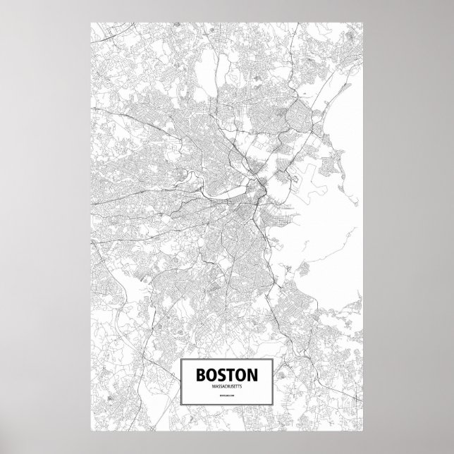 Póster Boston, Massachusetts (negro sobre blanco) (Frente)