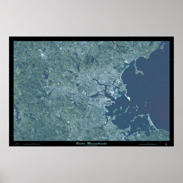 Póster Boston, poster satelital de Massachusetts (Frente)